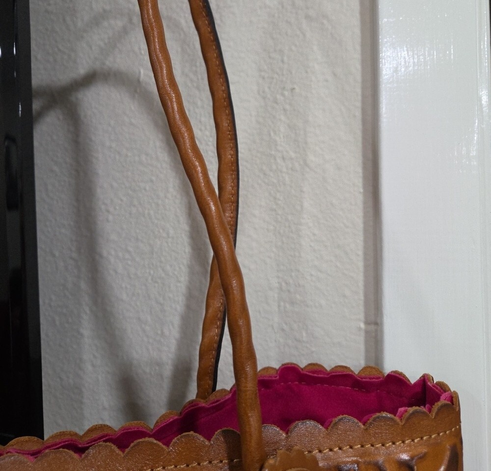 Patricia Nash Large Handcrafted Brown Floral Tooled Leather Tote Bag 13x11x5 - Picture 5 of 8